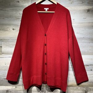 J Jill Cashmere Cardigan Sweater Oversized Button Front Size Small Red Holiday